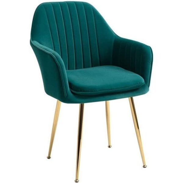 BAWARI Velvet Upholstered Modern Accent Arm Chair for Living and Dining Room Mid-Century Club Guest Seat with Golden Legs (Standard, Green)