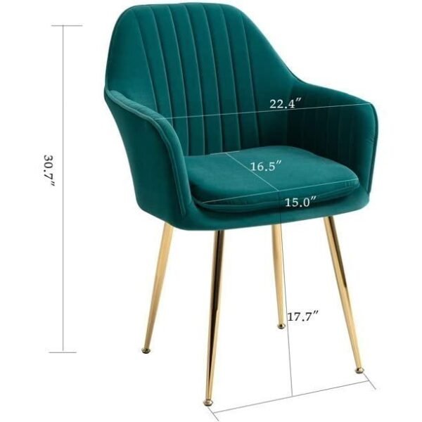 BAWARI Velvet Upholstered Modern Accent Arm Chair for Living and Dining Room Mid-Century Club Guest Seat with Golden Legs (Standard, Green)