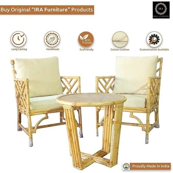 IRA Furniture Wooden Arm Chair for Living Room | Armchair for Outdoor & Balcony | Cane Wood, Light Brown