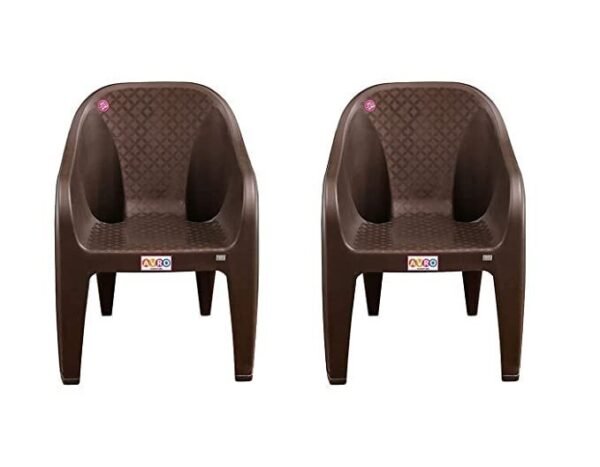 AVRO FURNITURE Set Of 2 Plastic Chairs | Matt And Gloss Pattern | Plastic Chairs For Home, Living Room| Bearing Capacity Up To 200Kg | Strong And Sturdy Structure | 1 Year Guarantee, Brown