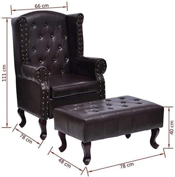 A to Z Furniture Leatherette ufted Wing Chair for Living Room Bedroom High Back Arm Chair Cushioned Lounge Chair Single Seater Sofa |Luxury Rest Chair Arm Chair with Footrest Stool (Dark Brown)