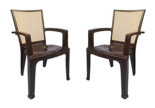 Nemi Agency Nilkamal High Gloss Finish Mid Back Plastic Chair (Brown and Biscuit) - Pack of 2