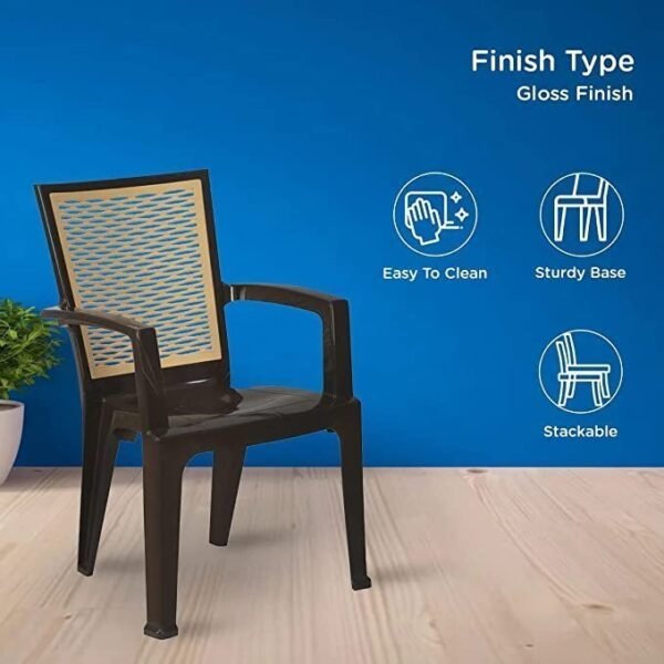 Nemi Agency Nilkamal High Gloss Finish Mid Back Plastic Chair (Brown and Biscuit) - Pack of 2