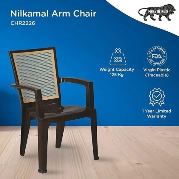 Nemi Agency Nilkamal High Gloss Finish Mid Back Plastic Chair (Brown and Biscuit) - Pack of 2