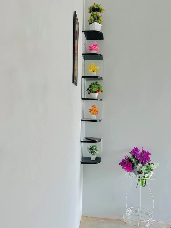 BEWROXIK Zig zag Corner Rack Shelf for Living and Bedroom Decoration Home Decor/Corner Decor (Large, Black/White) MDF (Medium Density Fiber)