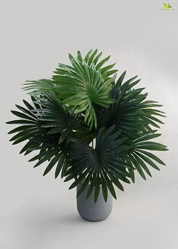 Blooming Floret Artificial Palm Plant for Home Decor/Office Decor/Gifting | 12 Leaves | with Basic Black Pot | Natural Looking Indoor Plant