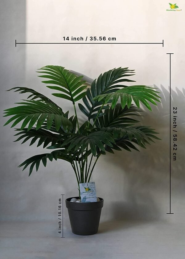 Blooming Floret Artificial Areca Palm for Home Decor/Office Decor/Gifting | Attractive Ornamental Plant | 12 Leaves | with Pot | Natural Looking Indoor Plant