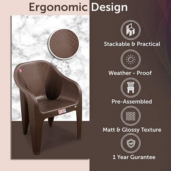 AVRO FURNITURE Set Of 2 Plastic Chairs | Matt And Gloss Pattern | Plastic Chairs For Home, Living Room| Bearing Capacity Up To 200Kg | Strong And Sturdy Structure | 1 Year Guarantee, Brown