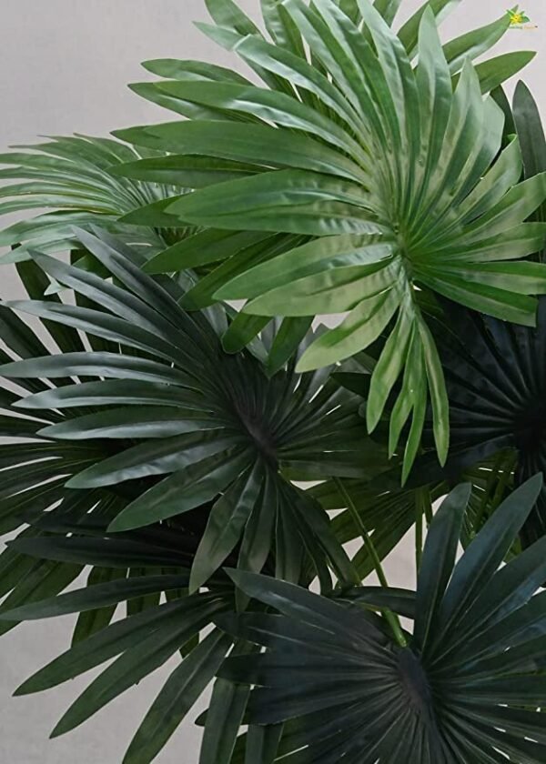 Blooming Floret Artificial Palm Plant for Home Decor/Office Decor/Gifting | 12 Leaves | with Basic Black Pot | Natural Looking Indoor Plant