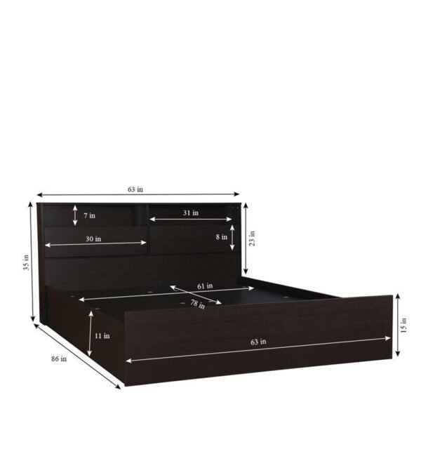 Alex King Size Bed with Storage in Dark Walnut Finish