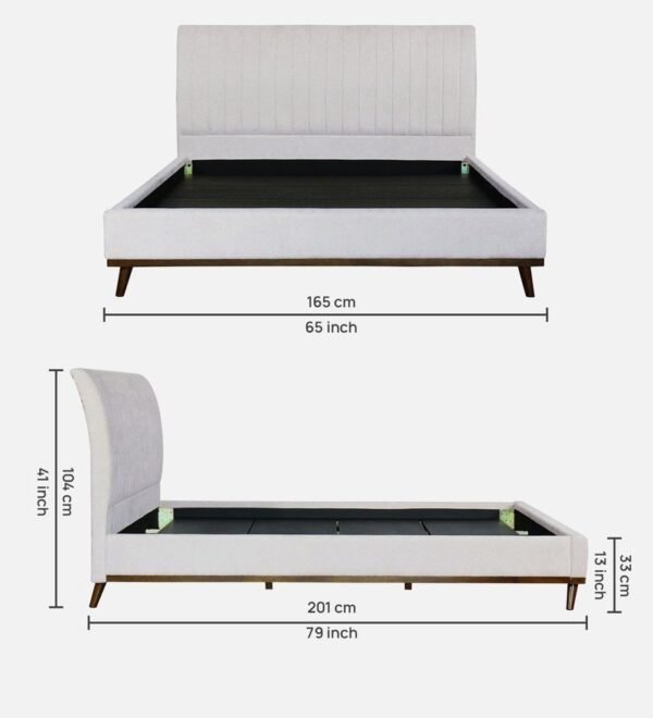 Alonso Upholstered Queen Size Bed in Light Beige Colour
