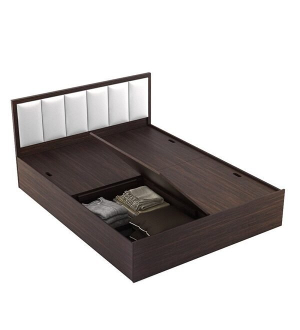 Arctic Queen Size Upholstered Bed with Storage in Choco Walnut Finish
