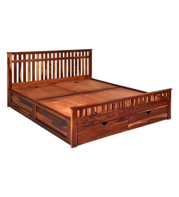 Beatrice King Size Bed with Drawer Storage in Honey Finish