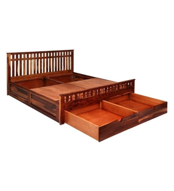 Beatrice King Size Bed with Drawer Storage in Honey Finish