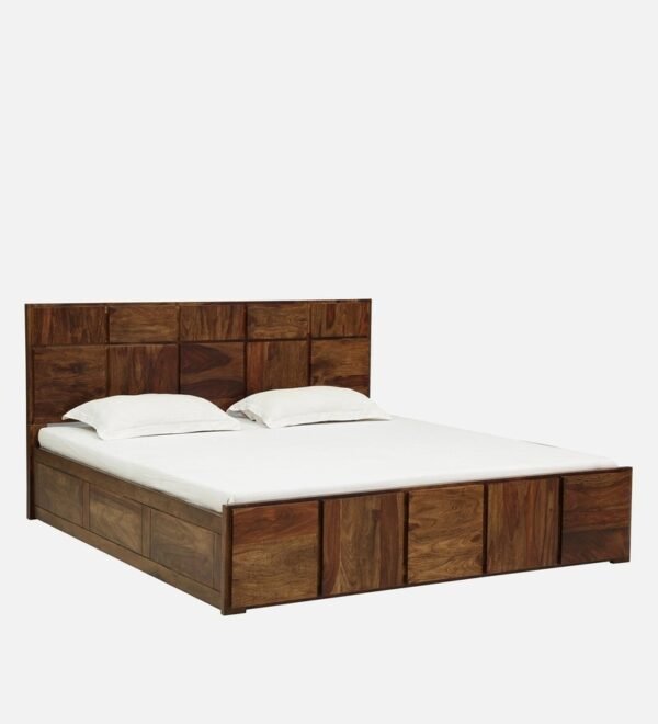 Bergen Solid Wood King Size Bed With Box Storage In Provincial Teak Finish