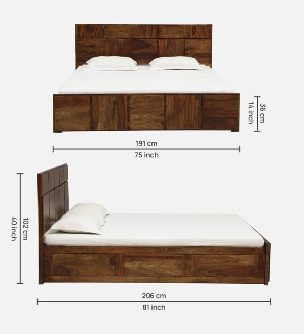 Bergen Solid Wood King Size Bed With Box Storage In Provincial Teak Finish