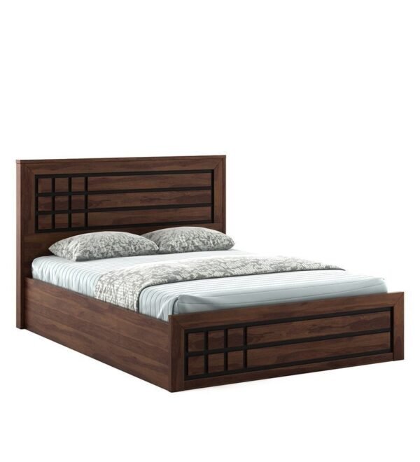 Boston Queen Size Bed With Hydraulic Storage In Sheesham Finish