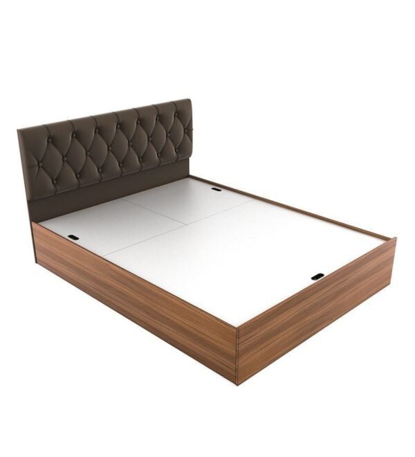 Comet Queen Size Upholstered Bed with Hydraulic Storage in Exotic Teak Finish