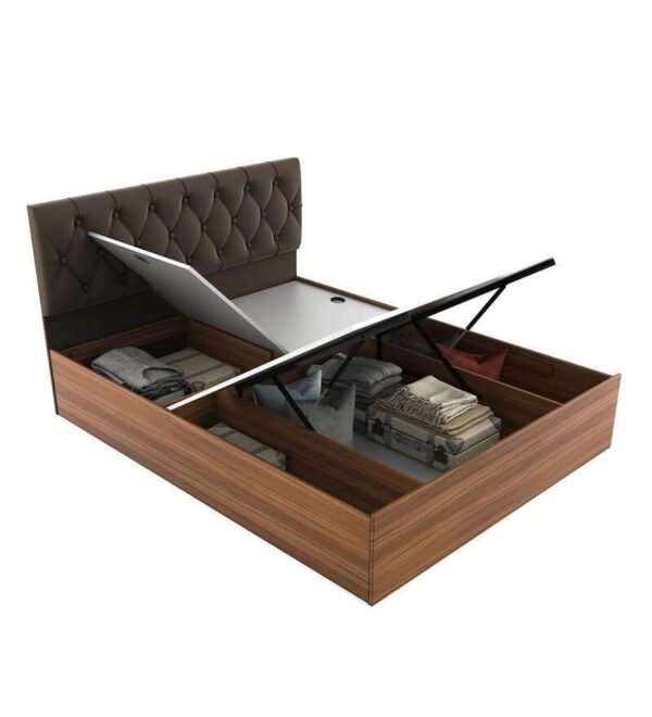 Comet Queen Size Upholstered Bed with Hydraulic Storage in Exotic Teak Finish