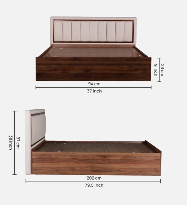 Eloa King Size Bed with Upholstered Headboard and Storage In Columbia Walnut Finish