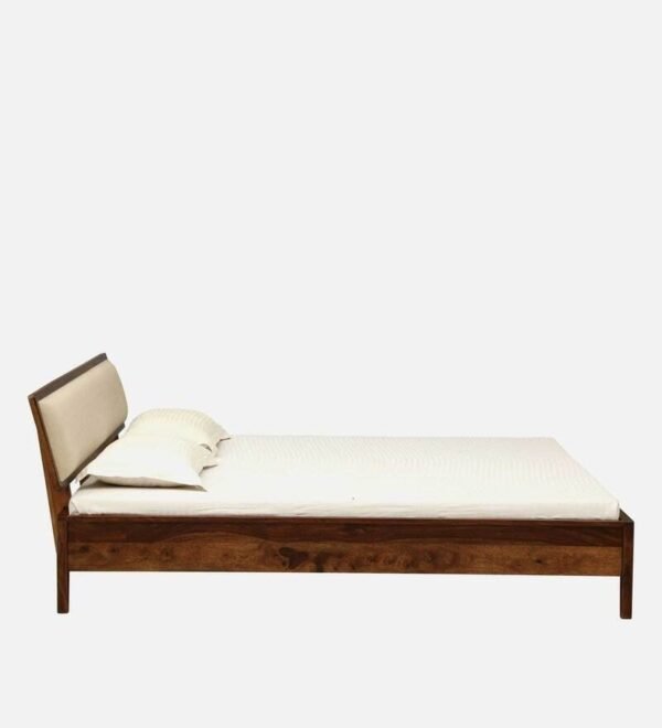 Flair Solid Wood Queen Size Bed With Upholstered Headboard In Provincial Teak Finish