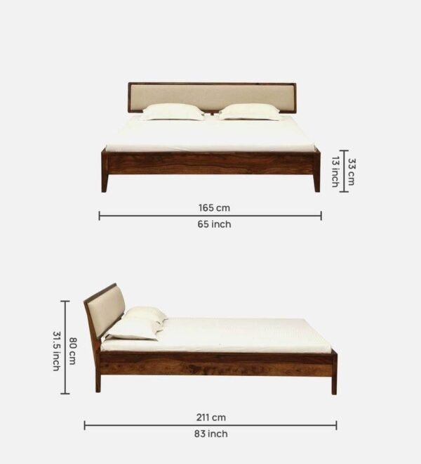 Flair Solid Wood Queen Size Bed With Upholstered Headboard In Provincial Teak Finish