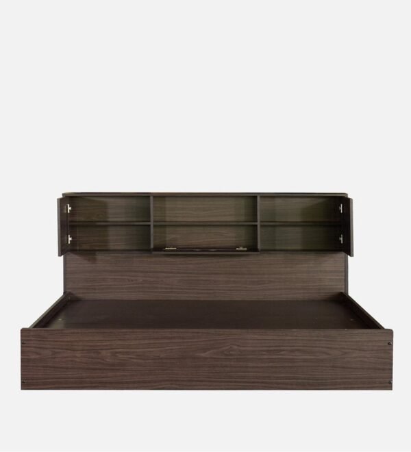 Hideki Blackline Queen Size Bed With Box Storage In Walnut Finish
