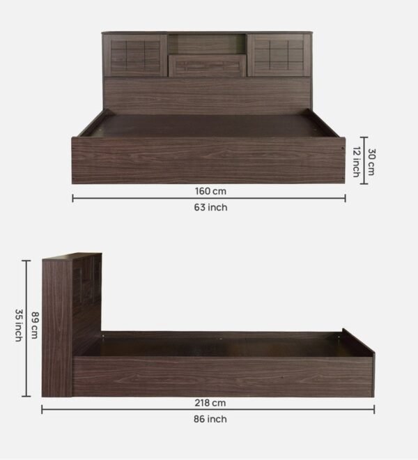 Hideki Blackline Queen Size Bed With Box Storage In Walnut Finish