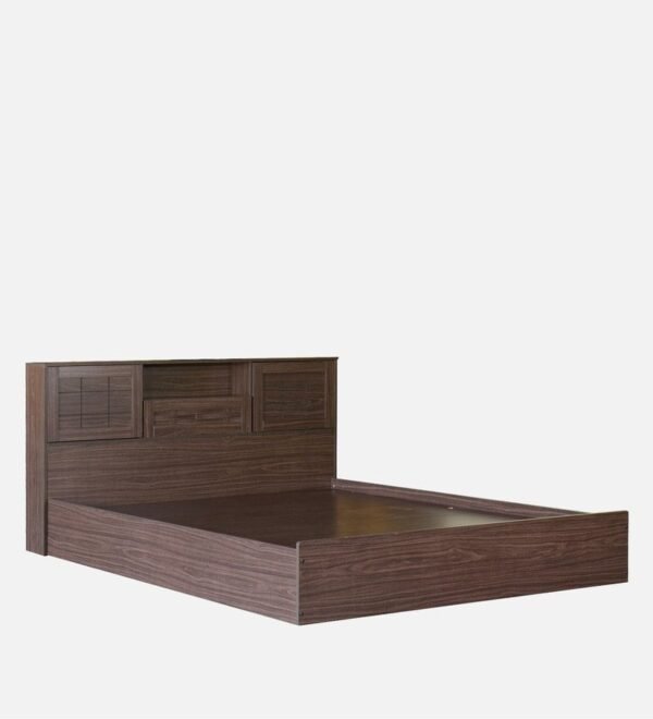 Hideki Blackline Queen Size Bed With Box Storage In Walnut Finish