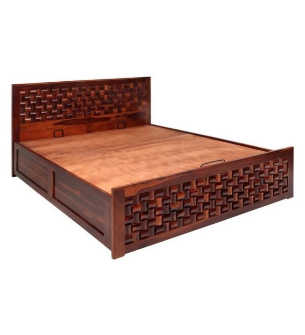 Julieta Queen Size Bed with Hydraulic Storage in Honey Finish