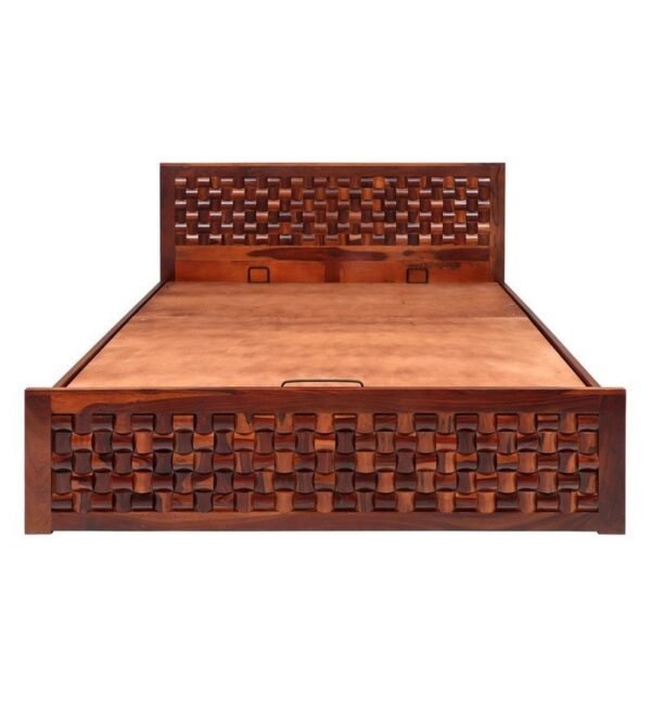 Julieta Queen Size Bed with Hydraulic Storage in Honey Finish