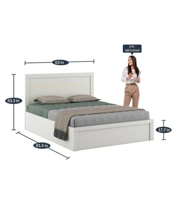 Kingslay Queen Size Bed with Box Storage in White Colour