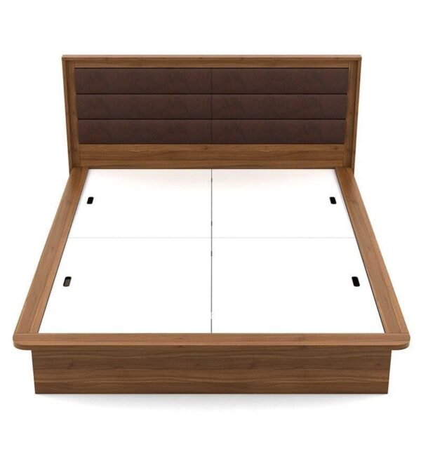 Kosmo Cooper Queen Size Upholstered Bed With Box Storage in Natural Teak Finish