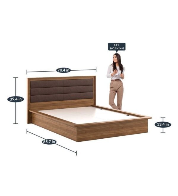 Kosmo Cooper Queen Size Upholstered Bed With Box Storage in Natural Teak Finish