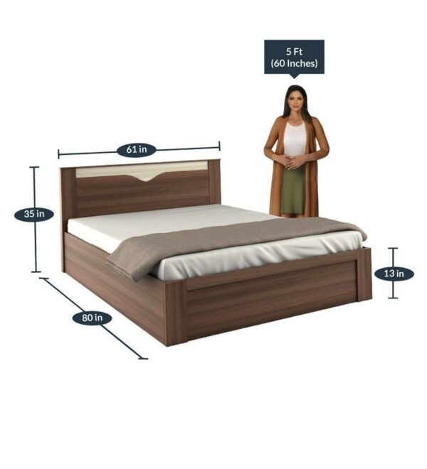 Kosmo Crescent Queen Size Bed with Storage in Dark Acacia Finish