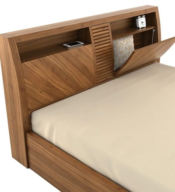 Kosmo Monarch Queen Size Bed with Storage in Natural Teak Finish