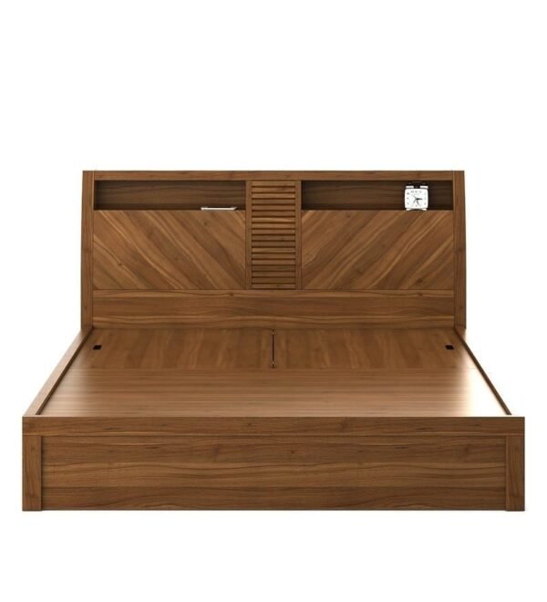 Kosmo Monarch Queen Size Bed with Storage in Natural Teak Finish