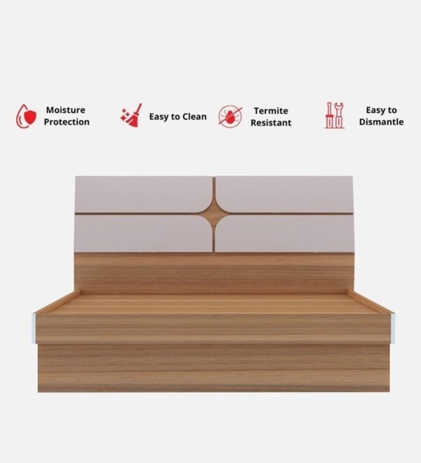 Kruger Queen Size Bed with Hydraulic Storage in Teak finish