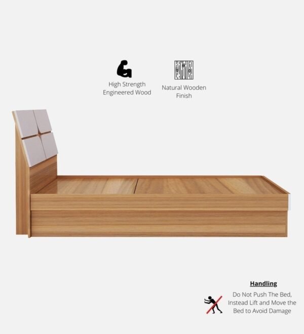 Kruger Queen Size Bed with Hydraulic Storage in Teak finish