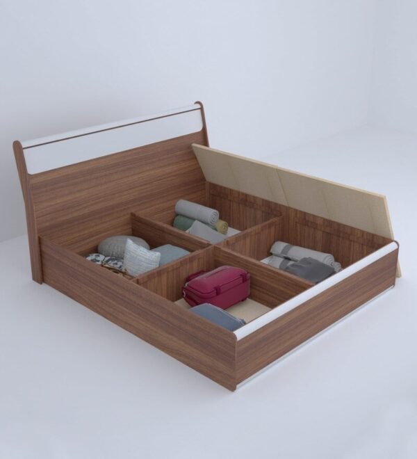 Lixo Queen Size Bed with Box Storage in Teak finish