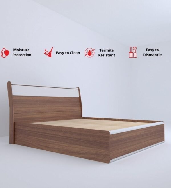 Lixo Queen Size Bed with Box Storage in Teak finish