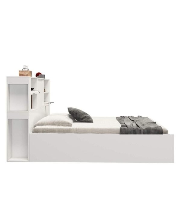 Magnus Queen Size Bed with Box Storage & Charger in Mist White Color