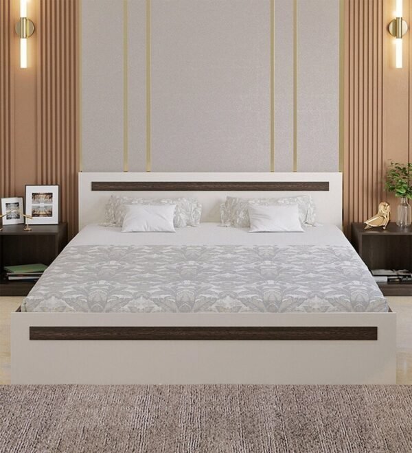 Maltein Queen Size Bed with Storage in Wenge & White Finish