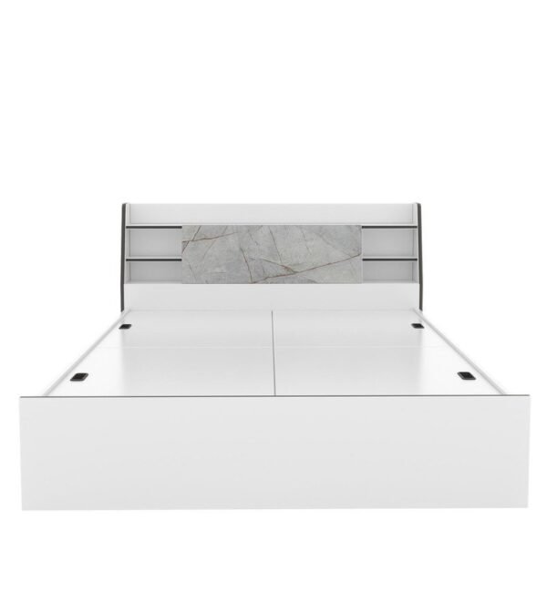 Marbito Queen Size Bed With Box & Headboard Storage in White Colour