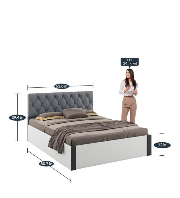 Orbit Queen Size Bed With Hydraulic Storage in Frosty White Finish