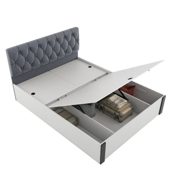 Orbit Queen Size Bed With Hydraulic Storage in Frosty White Finish