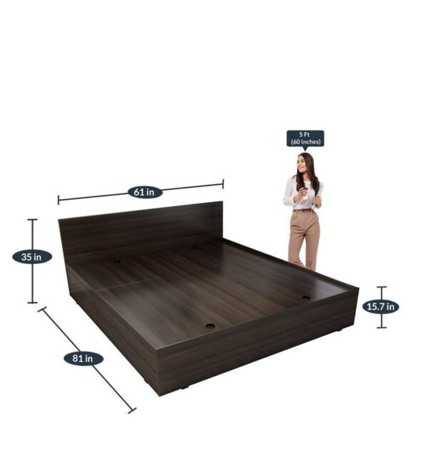 Rhino Queen Size Bed with Side Drawer Storage in Dark Wallnut Finish