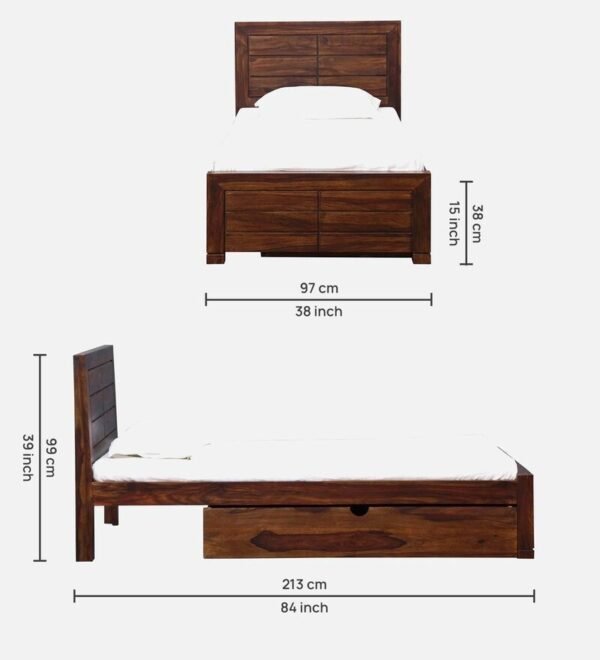 Segur Solid Wood Single Bed With Drawer Storage In Provincial Teak Finish