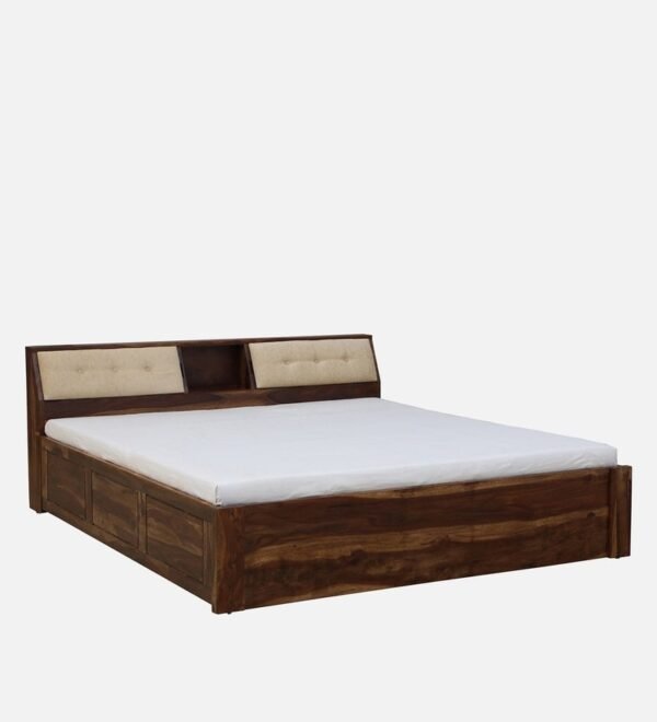 Ursula Solid Wood King Size Bed with Headboard & Box Storage in Rustic Teak Finish